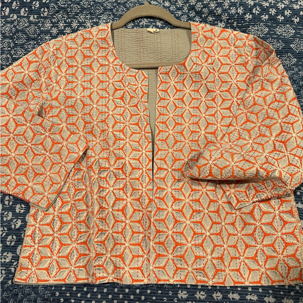 Geometric Patterned Orange and Cream Jacket